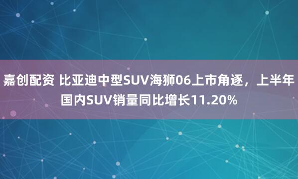 嘉创配资 比亚迪中型SUV海狮06上市角逐，上半年国内SUV销量同比增长11.20%